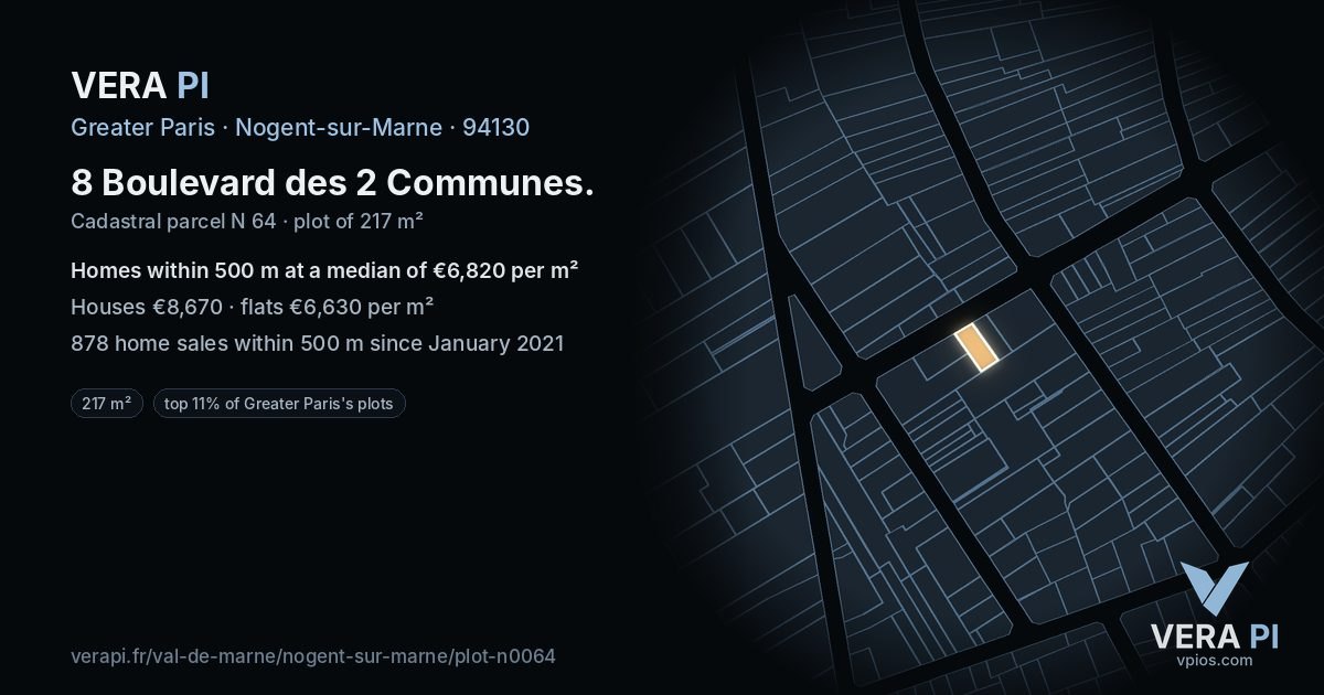 8 Boulevard des 2 Communes, Nogent-sur-Marne at night – the plot lit, the parcels around coloured by the prices near them