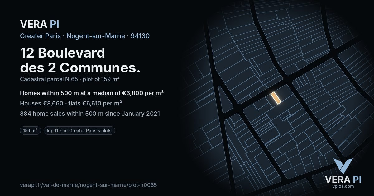 12 Boulevard des 2 Communes, Nogent-sur-Marne at night – the plot lit, the parcels around coloured by the prices near them
