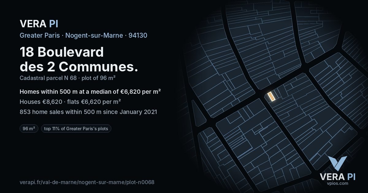 18 Boulevard des 2 Communes, Nogent-sur-Marne at night – the plot lit, the parcels around coloured by the prices near them