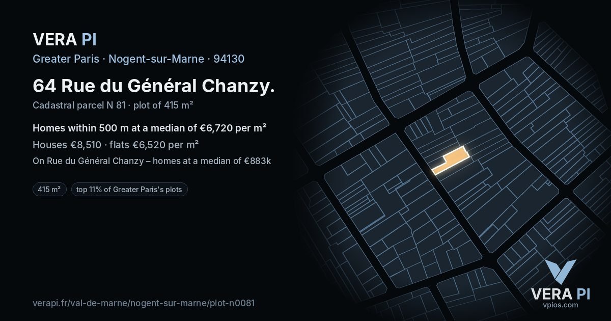 64 Rue du Général Chanzy, Nogent-sur-Marne at night – the plot lit, the parcels around coloured by the prices near them