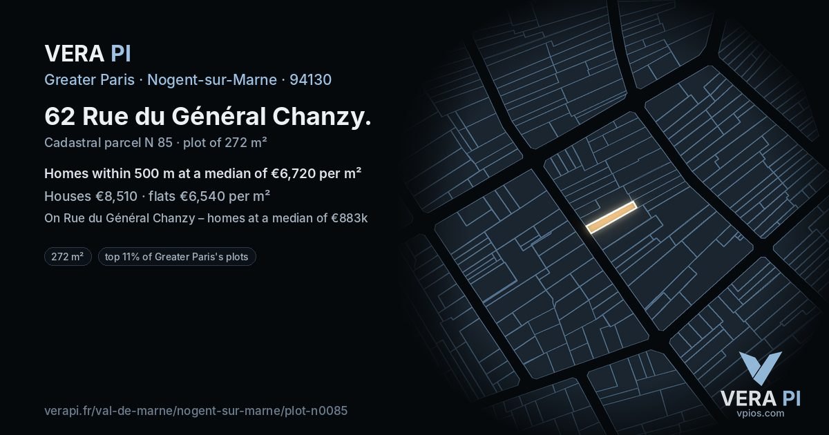 62 Rue du Général Chanzy, Nogent-sur-Marne at night – the plot lit, the parcels around coloured by the prices near them