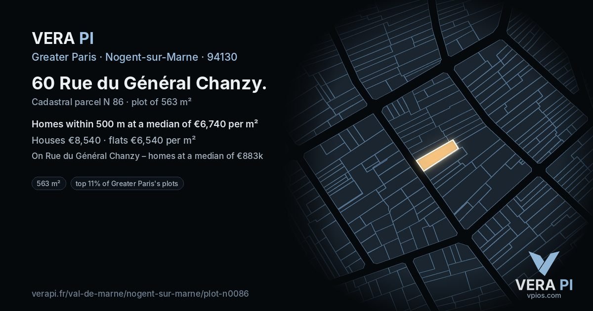 60 Rue du Général Chanzy, Nogent-sur-Marne at night – the plot lit, the parcels around coloured by the prices near them