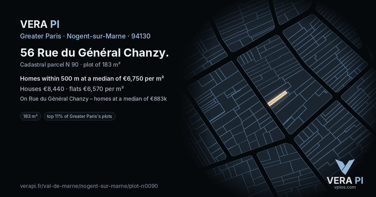 56 Rue du Général Chanzy, Nogent-sur-Marne at night – the plot lit, the parcels around coloured by the prices near them
