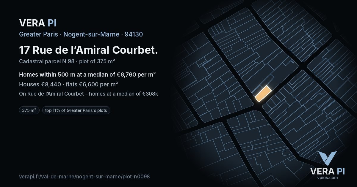17 Rue de l’Amiral Courbet, Nogent-sur-Marne at night – the plot lit, the parcels around coloured by the prices near them
