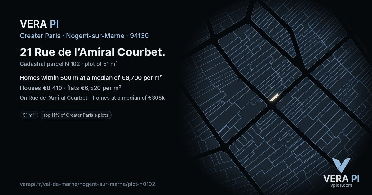 21 Rue de l’Amiral Courbet, Nogent-sur-Marne at night – the plot lit, the parcels around coloured by the prices near them