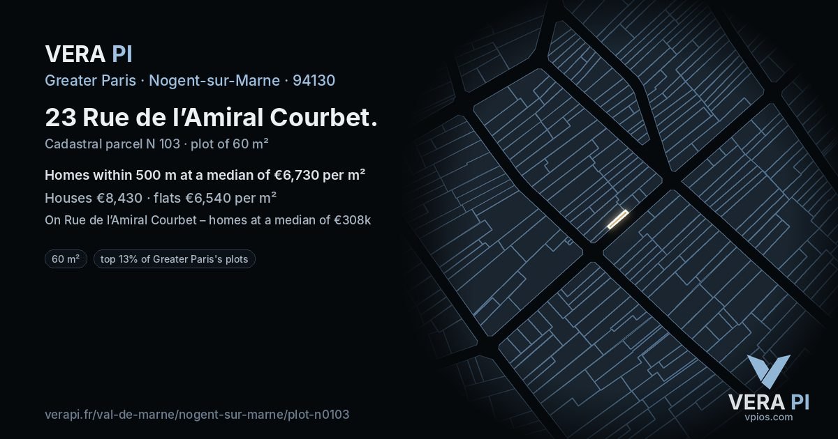 23 Rue de l’Amiral Courbet, Nogent-sur-Marne at night – the plot lit, the parcels around coloured by the prices near them