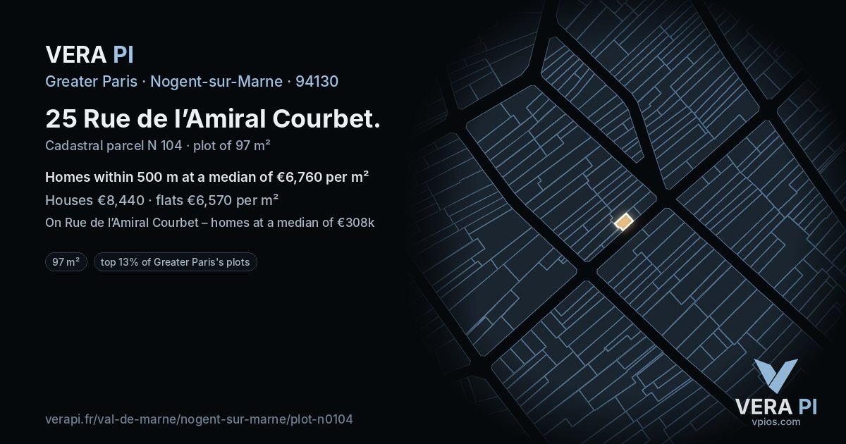 25 Rue de l’Amiral Courbet, Nogent-sur-Marne at night – the plot lit, the parcels around coloured by the prices near them