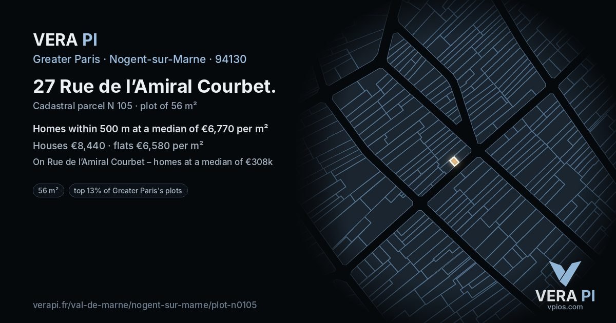 27 Rue de l’Amiral Courbet, Nogent-sur-Marne at night – the plot lit, the parcels around coloured by the prices near them