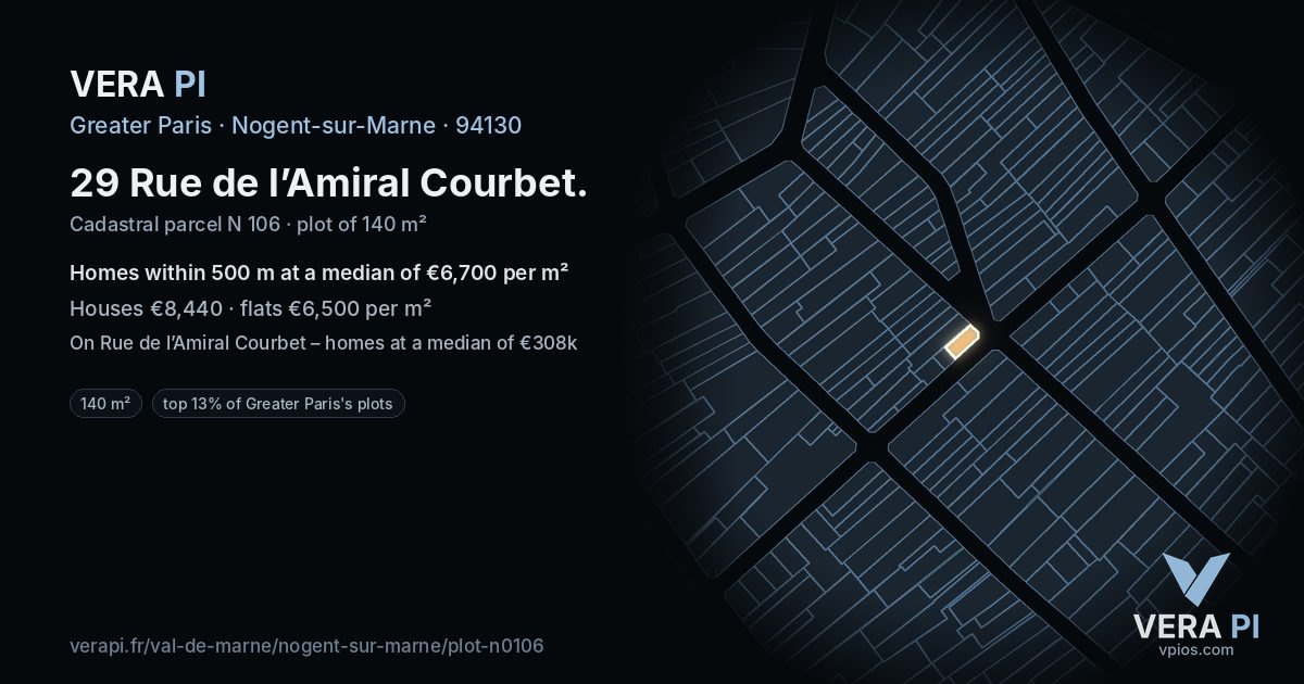 29 Rue de l’Amiral Courbet, Nogent-sur-Marne at night – the plot lit, the parcels around coloured by the prices near them