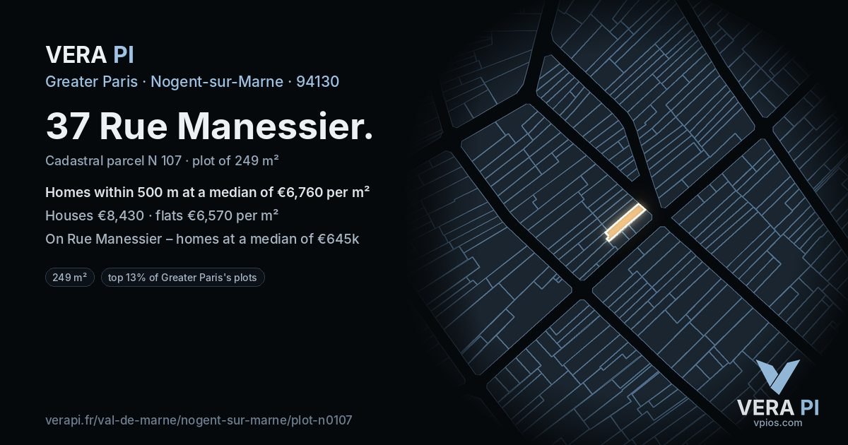 37 Rue Manessier, Nogent-sur-Marne at night – the plot lit, the parcels around coloured by the prices near them