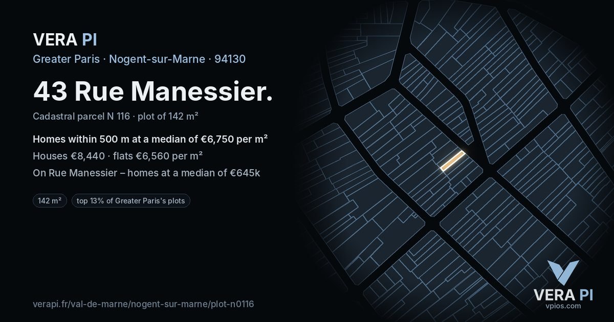 43 Rue Manessier, Nogent-sur-Marne at night – the plot lit, the parcels around coloured by the prices near them