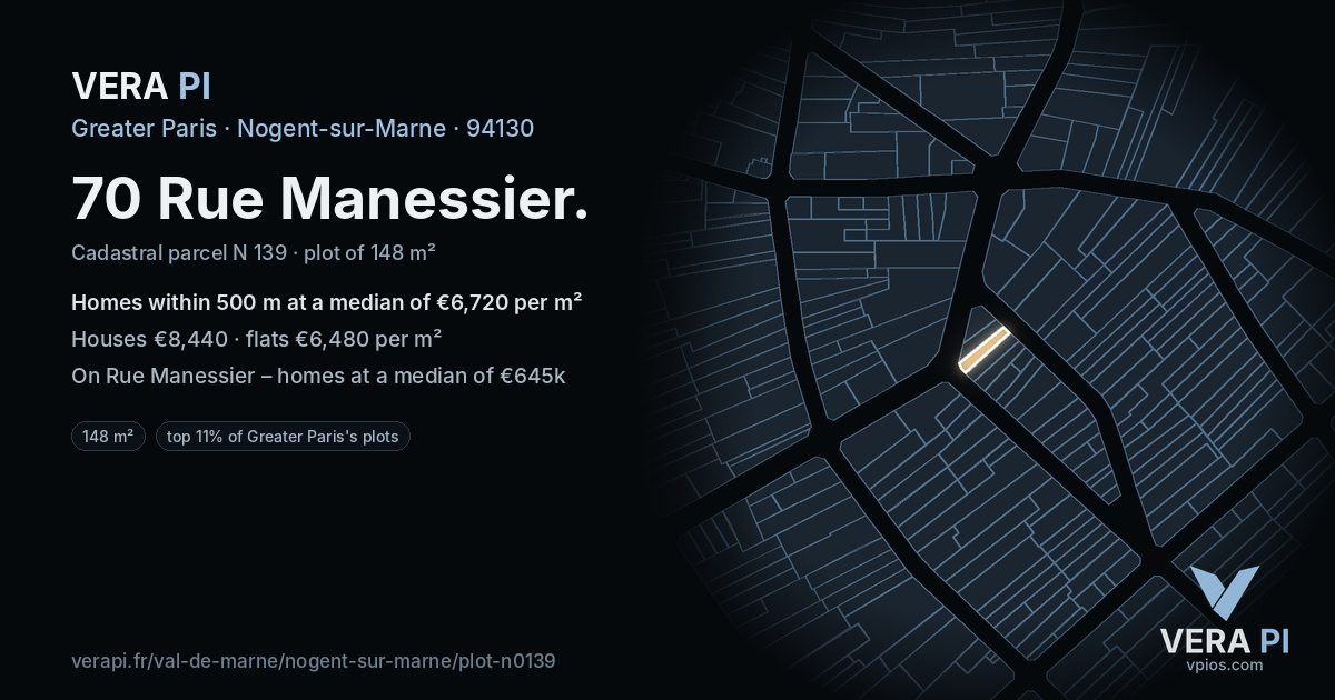70 Rue Manessier, Nogent-sur-Marne at night – the plot lit, the parcels around coloured by the prices near them