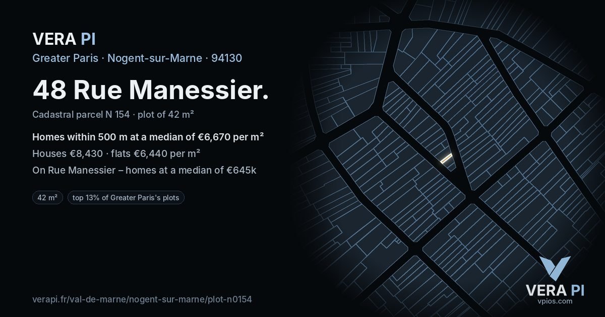 48 Rue Manessier, Nogent-sur-Marne at night – the plot lit, the parcels around coloured by the prices near them