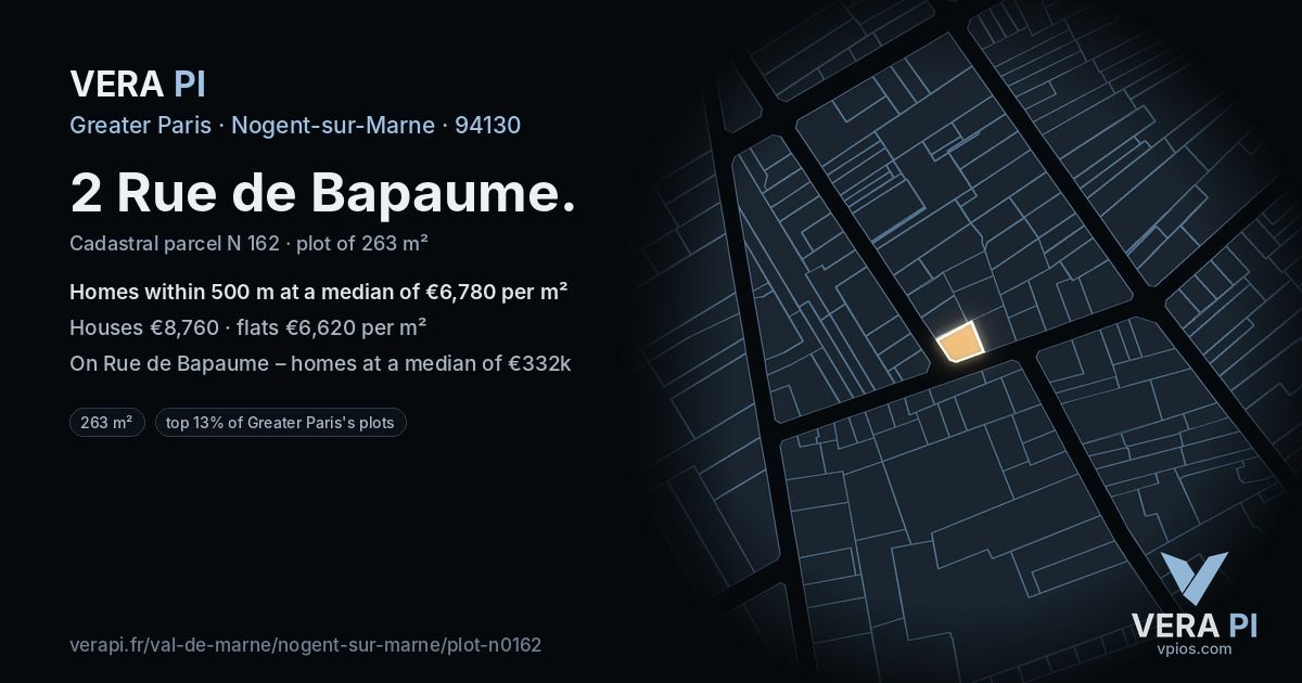 2 Rue de Bapaume, Nogent-sur-Marne at night – the plot lit, the parcels around coloured by the prices near them