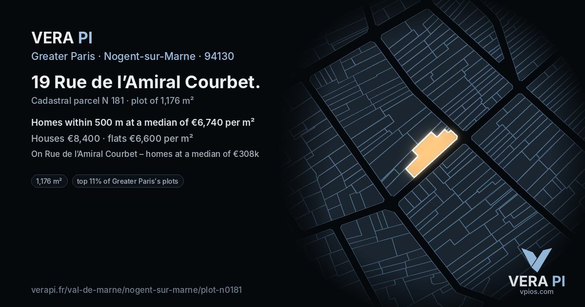 19 Rue de l’Amiral Courbet, Nogent-sur-Marne at night – the plot lit, the parcels around coloured by the prices near them