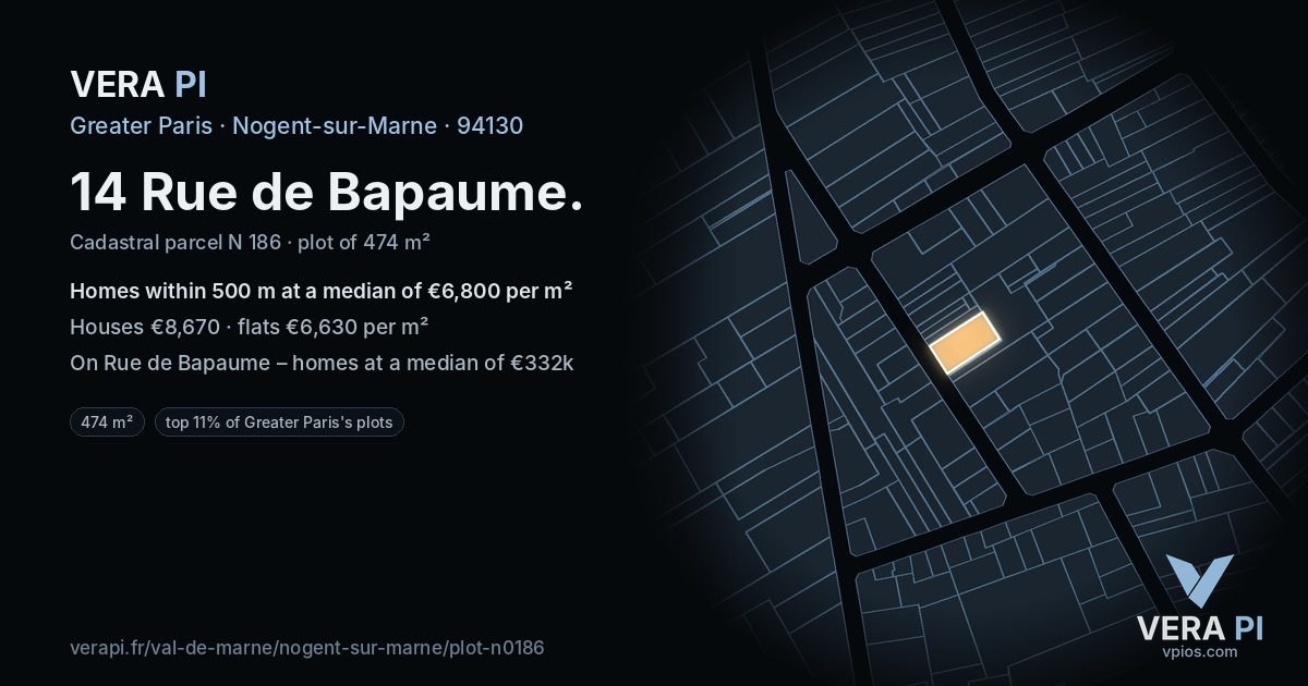 14 Rue de Bapaume, Nogent-sur-Marne at night – the plot lit, the parcels around coloured by the prices near them