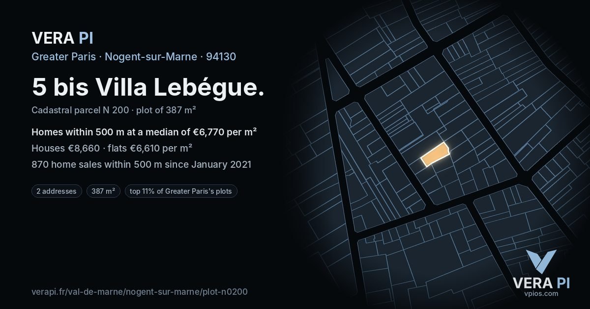 5 bis Villa Lebégue, Nogent-sur-Marne at night – the plot lit, the parcels around coloured by the prices near them