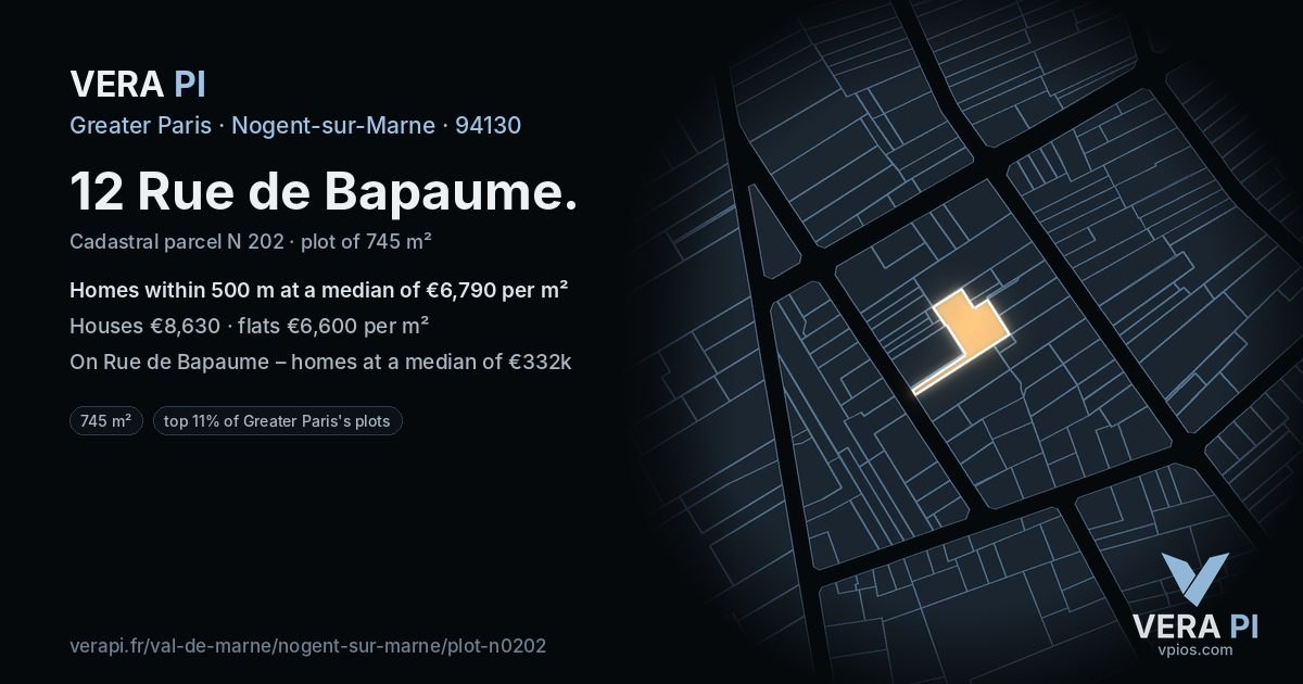 12 Rue de Bapaume, Nogent-sur-Marne at night – the plot lit, the parcels around coloured by the prices near them