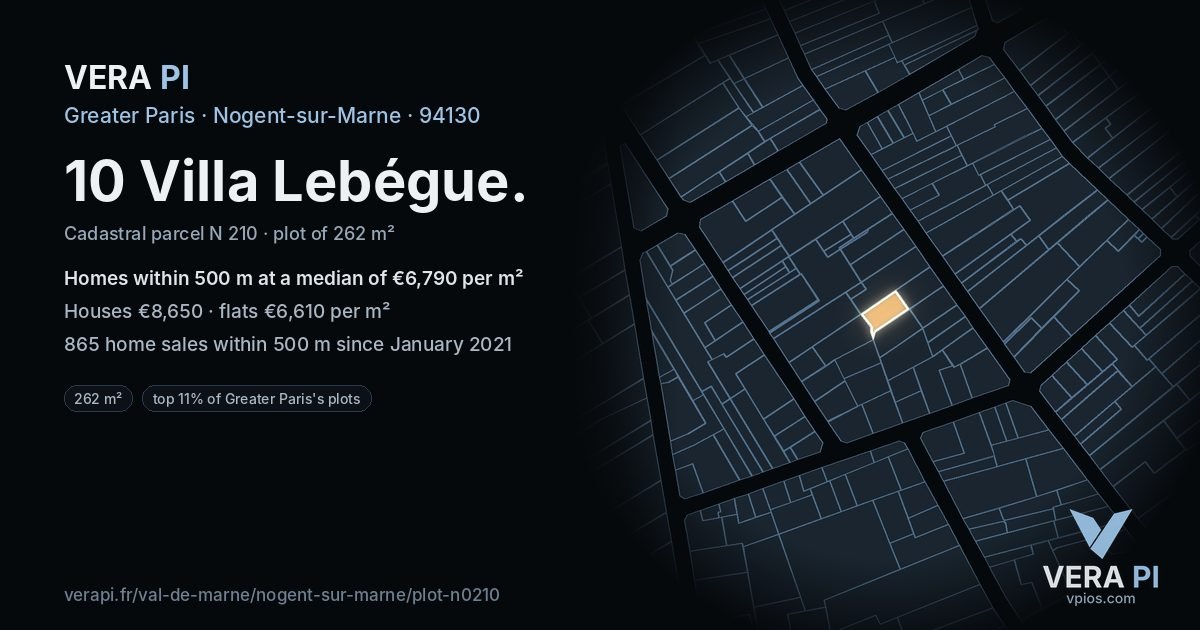 10 Villa Lebégue, Nogent-sur-Marne at night – the plot lit, the parcels around coloured by the prices near them