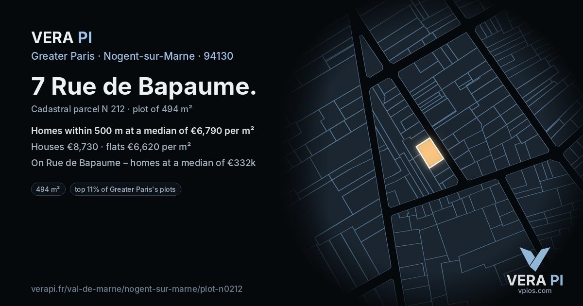 7 Rue de Bapaume, Nogent-sur-Marne at night – the plot lit, the parcels around coloured by the prices near them