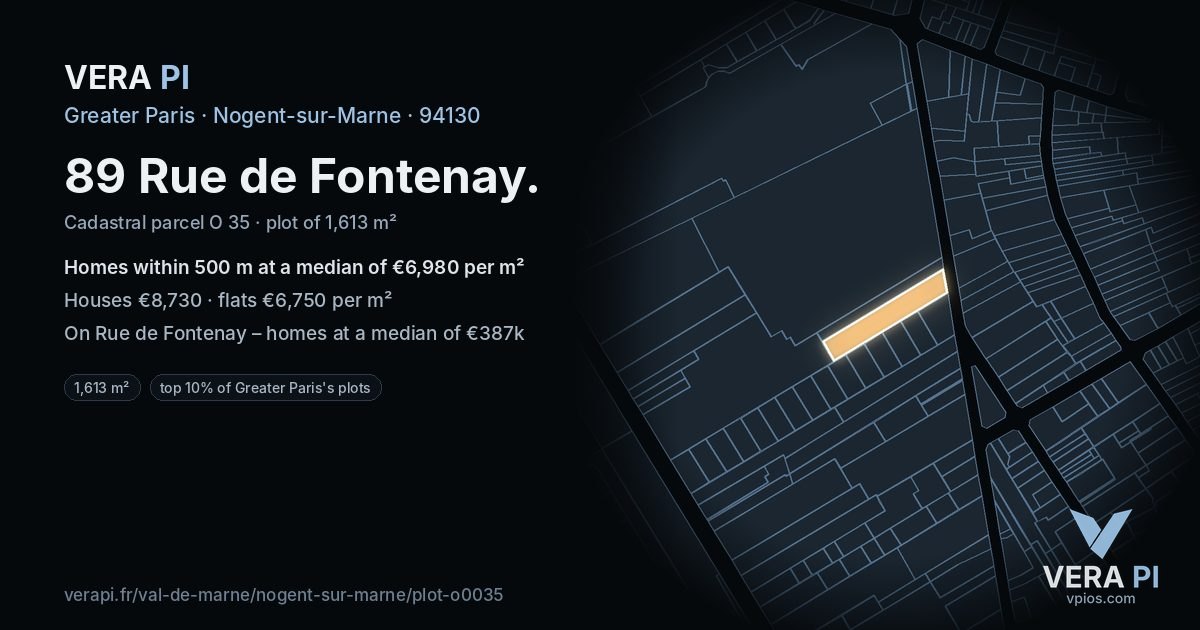 89 Rue de Fontenay, Nogent-sur-Marne at night – the plot lit, the parcels around coloured by the prices near them