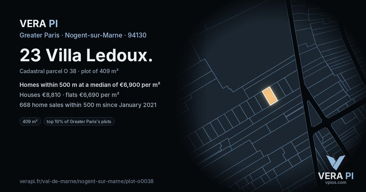 23 Villa Ledoux, Nogent-sur-Marne at night – the plot lit, the parcels around coloured by the prices near them