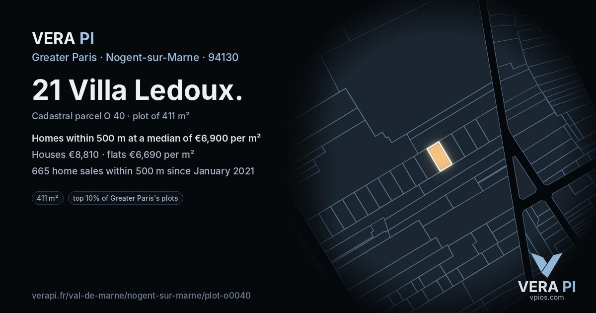 21 Villa Ledoux, Nogent-sur-Marne at night – the plot lit, the parcels around coloured by the prices near them