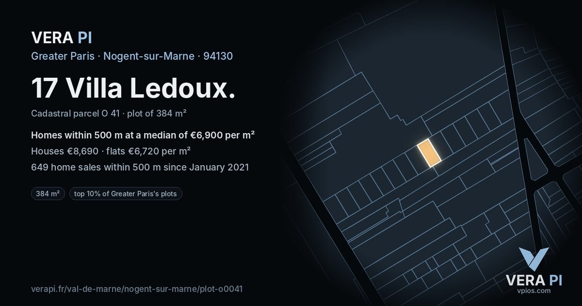 17 Villa Ledoux, Nogent-sur-Marne at night – the plot lit, the parcels around coloured by the prices near them