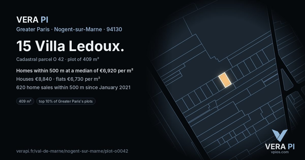 15 Villa Ledoux, Nogent-sur-Marne at night – the plot lit, the parcels around coloured by the prices near them