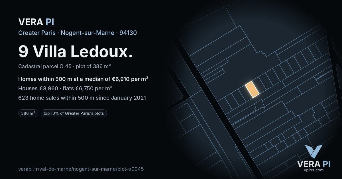 9 Villa Ledoux, Nogent-sur-Marne at night – the plot lit, the parcels around coloured by the prices near them