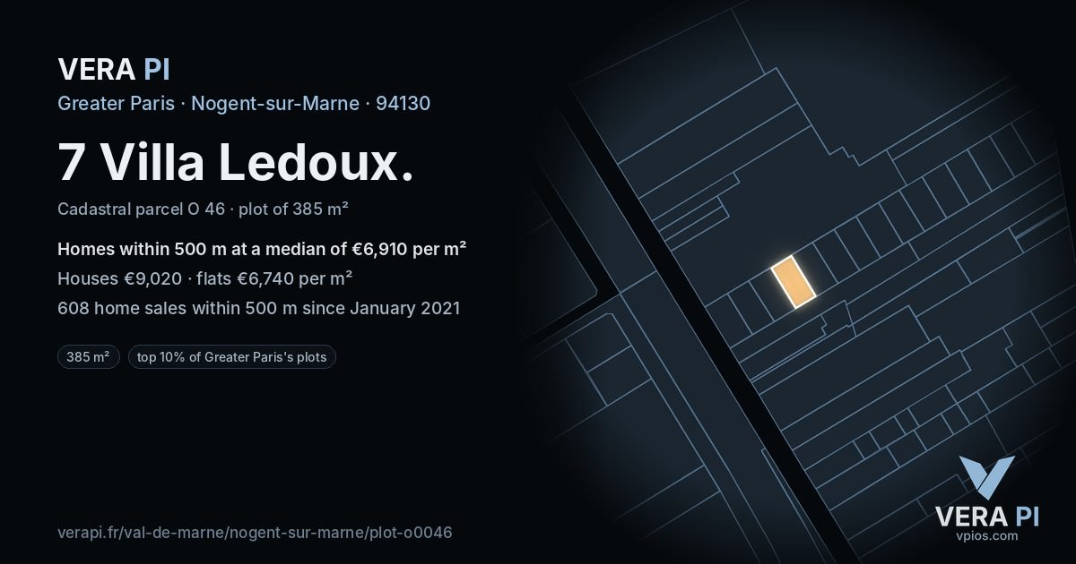 7 Villa Ledoux, Nogent-sur-Marne at night – the plot lit, the parcels around coloured by the prices near them