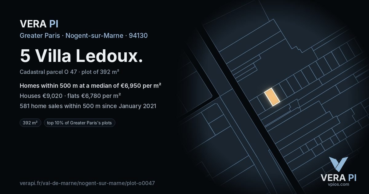 5 Villa Ledoux, Nogent-sur-Marne at night – the plot lit, the parcels around coloured by the prices near them