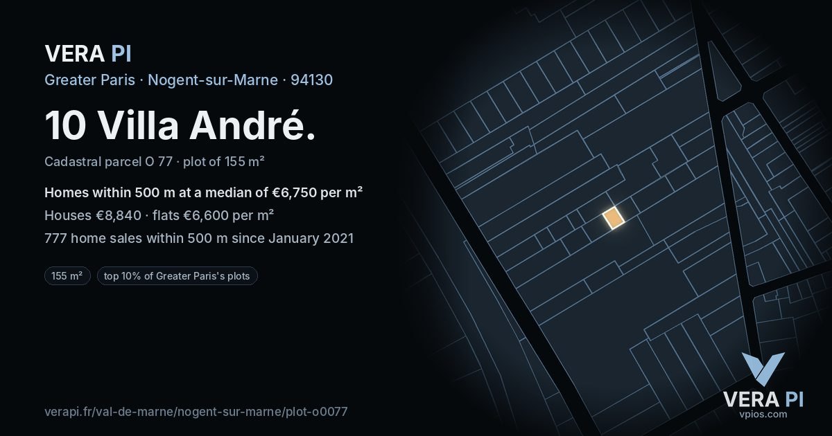 10 Villa André, Nogent-sur-Marne at night – the plot lit, the parcels around coloured by the prices near them