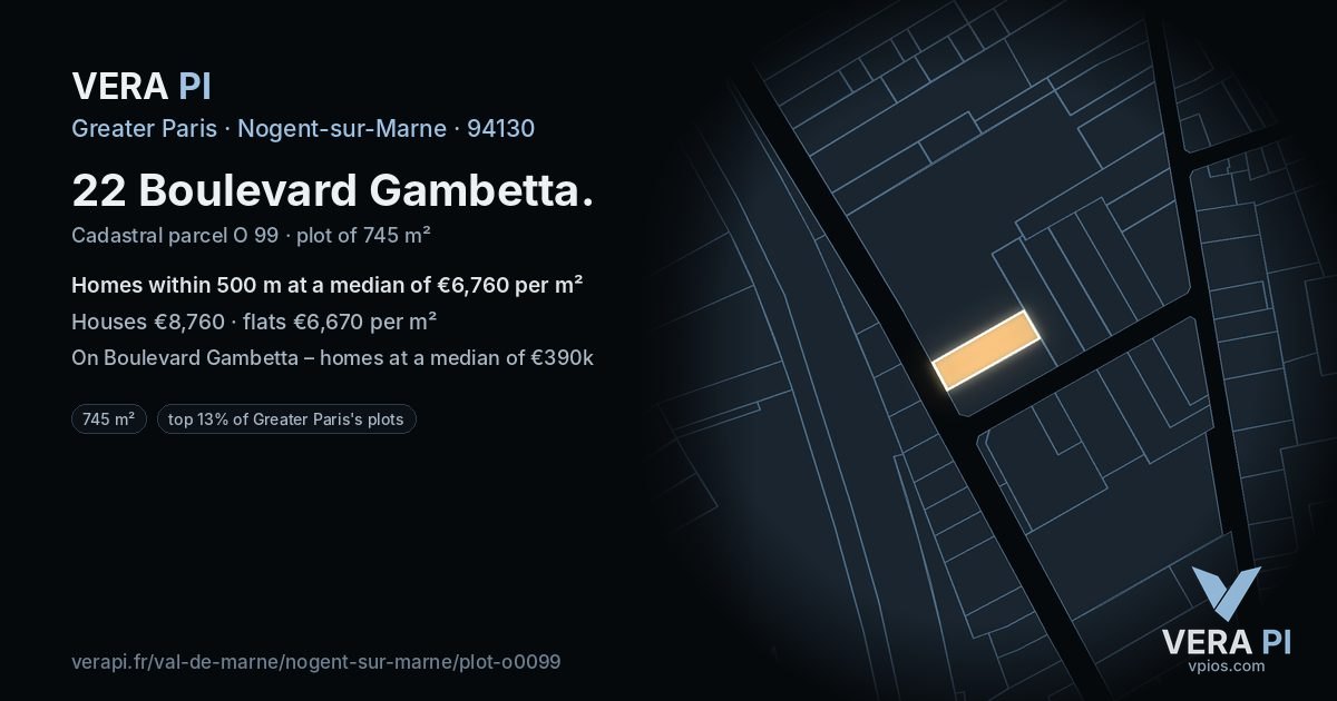 22 Boulevard Gambetta, Nogent-sur-Marne at night – the plot lit, the parcels around coloured by the prices near them