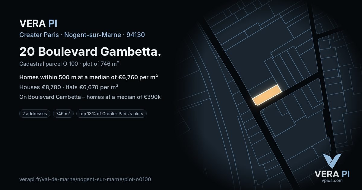 20 Boulevard Gambetta, Nogent-sur-Marne at night – the plot lit, the parcels around coloured by the prices near them
