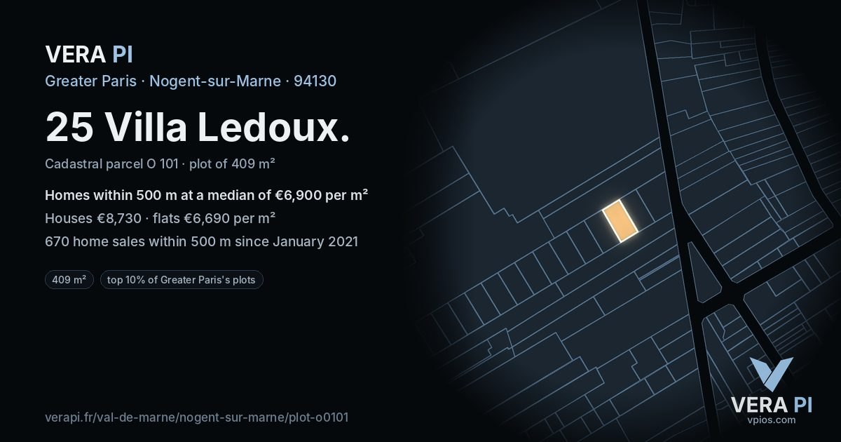 25 Villa Ledoux, Nogent-sur-Marne at night – the plot lit, the parcels around coloured by the prices near them