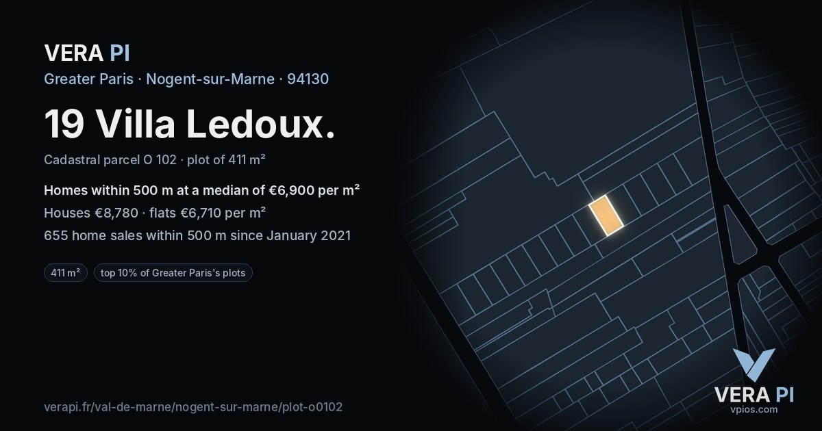 19 Villa Ledoux, Nogent-sur-Marne at night – the plot lit, the parcels around coloured by the prices near them