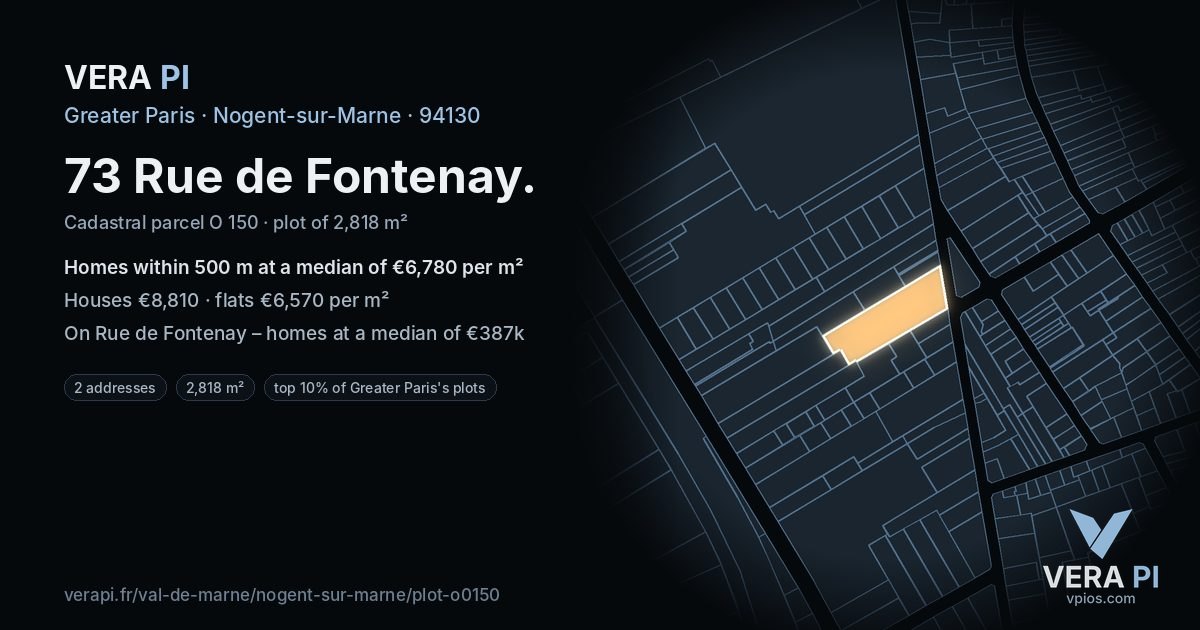 73 Rue de Fontenay, Nogent-sur-Marne at night – the plot lit, the parcels around coloured by the prices near them
