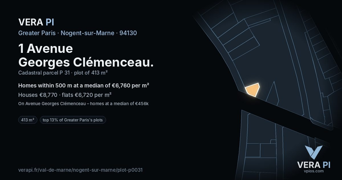 1 Avenue Georges Clémenceau, Nogent-sur-Marne at night – the plot lit, the parcels around coloured by the prices near them