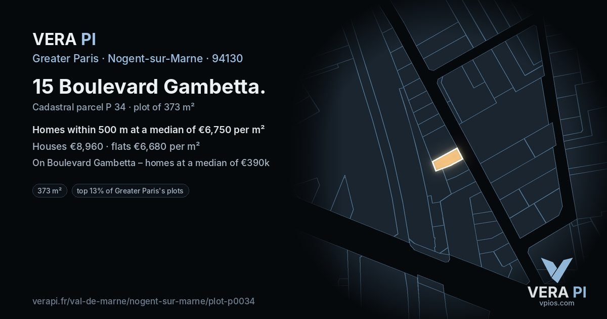 15 Boulevard Gambetta, Nogent-sur-Marne at night – the plot lit, the parcels around coloured by the prices near them