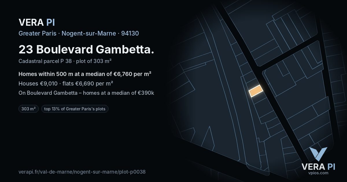 23 Boulevard Gambetta, Nogent-sur-Marne at night – the plot lit, the parcels around coloured by the prices near them