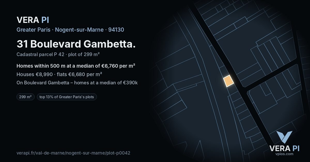 31 Boulevard Gambetta, Nogent-sur-Marne at night – the plot lit, the parcels around coloured by the prices near them