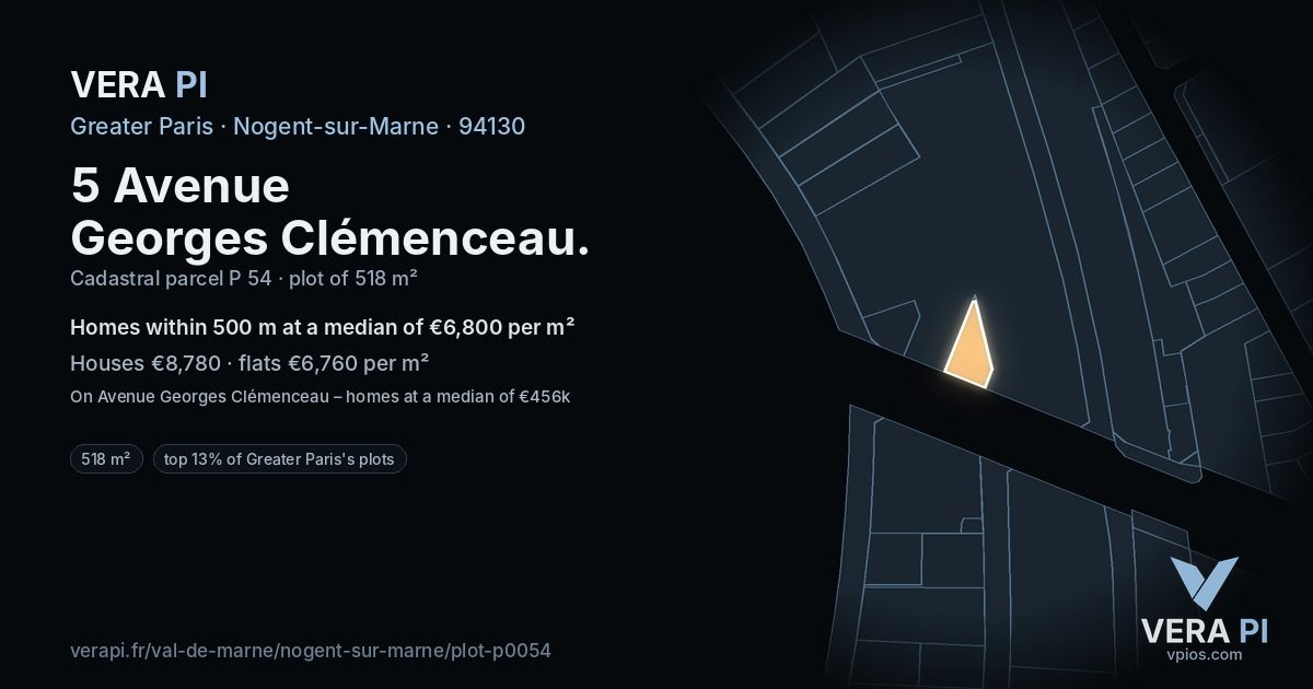 5 Avenue Georges Clémenceau, Nogent-sur-Marne at night – the plot lit, the parcels around coloured by the prices near them
