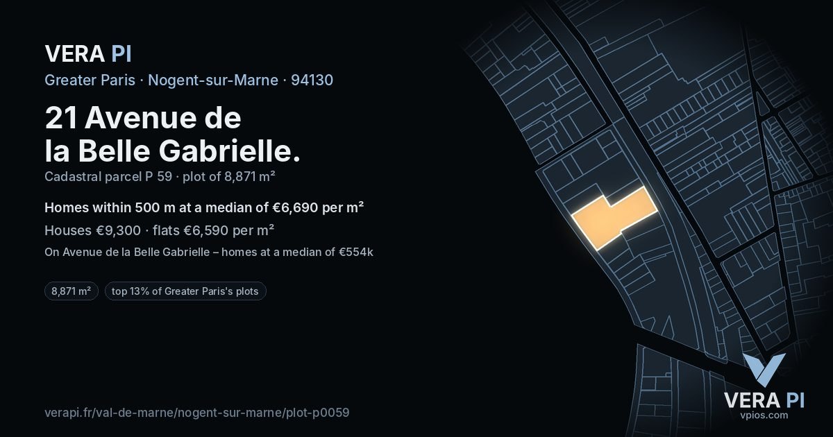 21 Avenue de la Belle Gabrielle, Nogent-sur-Marne at night – the plot lit, the parcels around coloured by the prices near them
