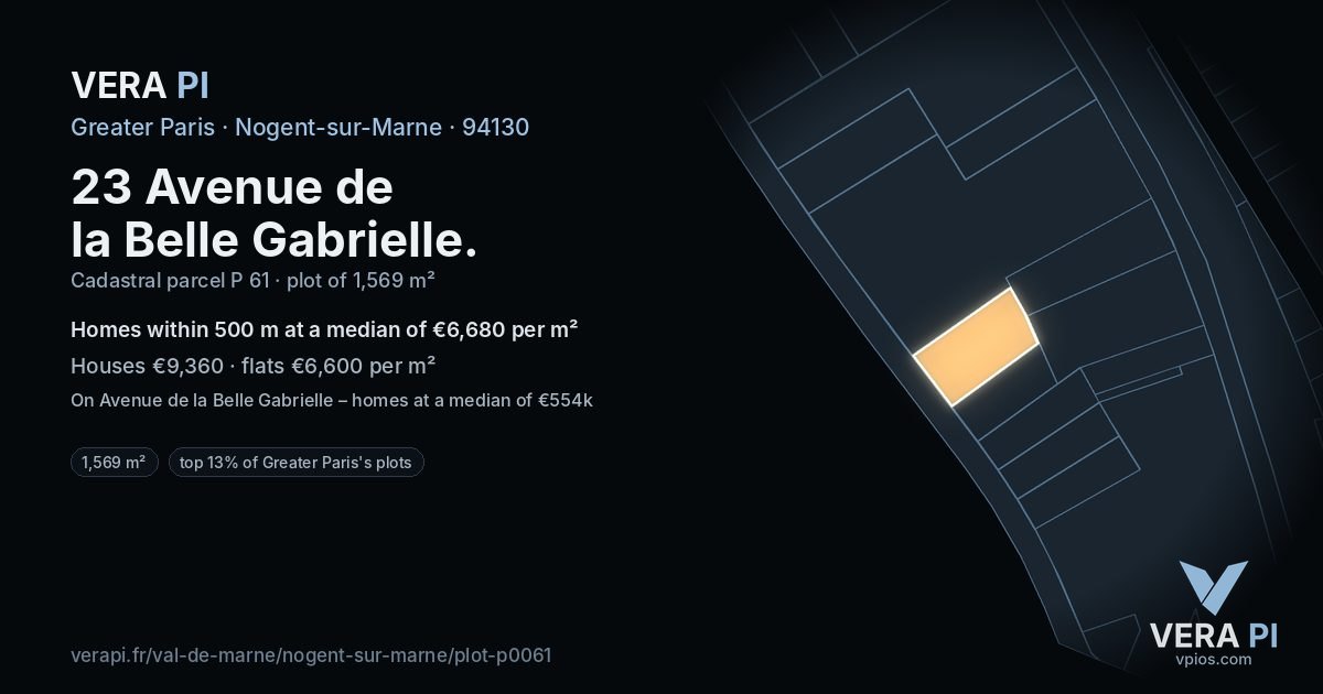 23 Avenue de la Belle Gabrielle, Nogent-sur-Marne at night – the plot lit, the parcels around coloured by the prices near them