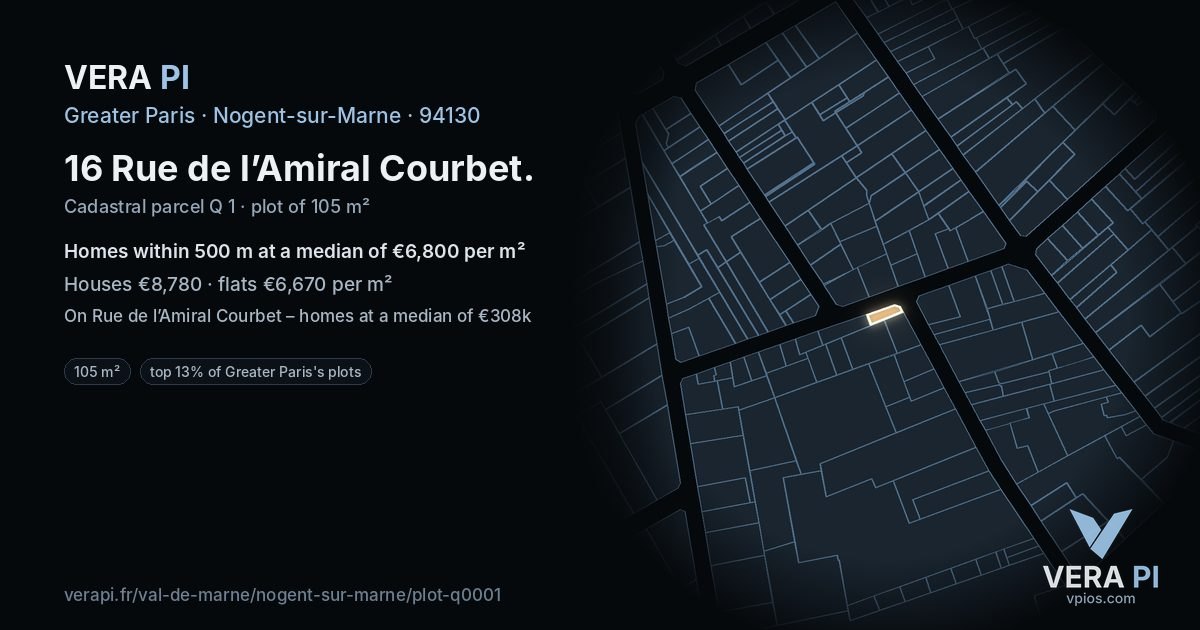 16 Rue de l’Amiral Courbet, Nogent-sur-Marne at night – the plot lit, the parcels around coloured by the prices near them