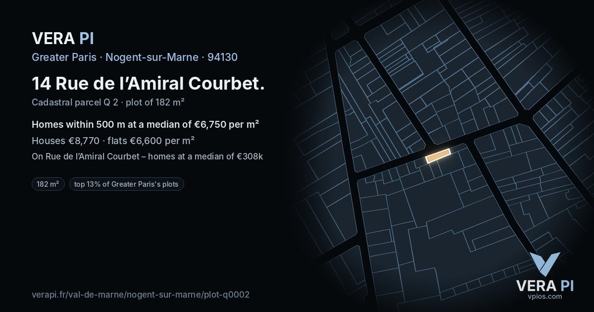 14 Rue de l’Amiral Courbet, Nogent-sur-Marne at night – the plot lit, the parcels around coloured by the prices near them