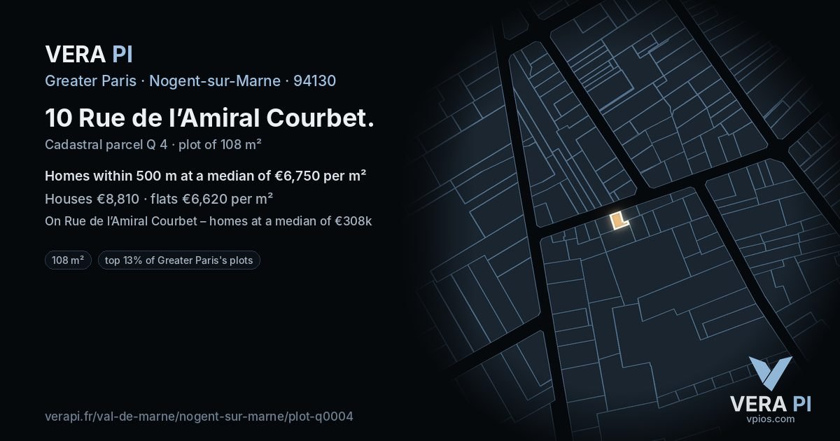 10 Rue de l’Amiral Courbet, Nogent-sur-Marne at night – the plot lit, the parcels around coloured by the prices near them