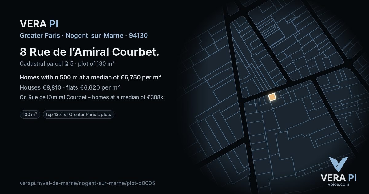 8 Rue de l’Amiral Courbet, Nogent-sur-Marne at night – the plot lit, the parcels around coloured by the prices near them