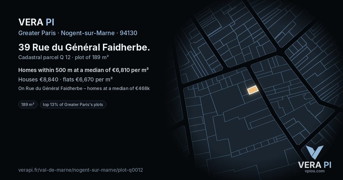 39 Rue du Général Faidherbe, Nogent-sur-Marne at night – the plot lit, the parcels around coloured by the prices near them